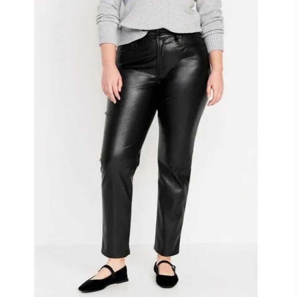Old Navy High-Rise OG Straight Faux Black Leather Pants Size 18 Tall